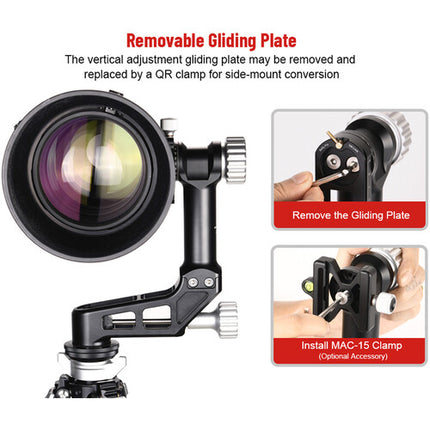 Sunwayfoto GH-02 Cabezal Gimbal capacidad 30 kg altura 25 cm con funda de transporte