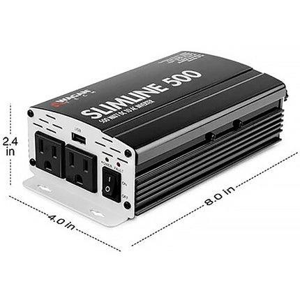 WAGAN SlimLine Inversor de Corriente 500W 12 V a 115 VAC 2 Salidas 3 Prong