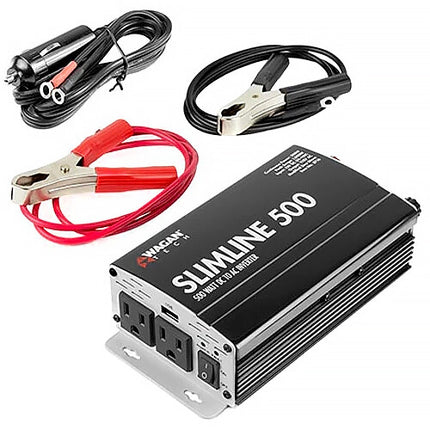 WAGAN SlimLine Inversor de Corriente 500W 12 V a 115 VAC 2 Salidas 3 Prong