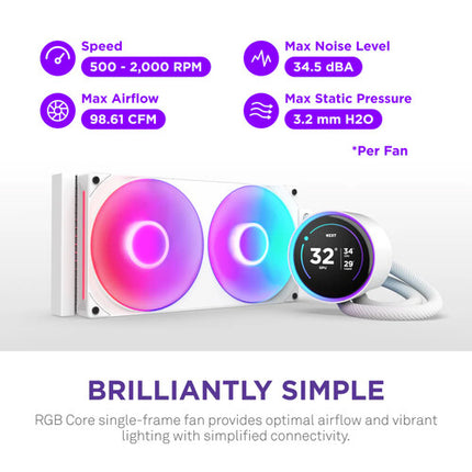NZXT Kraken Elite RGB Refrigeración Líquida 280mm 2 Ventiladores PWM 140mm Blanca
