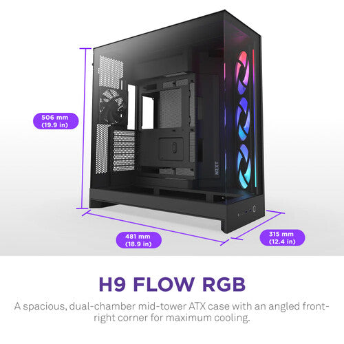 NZXT H9 Flow RGB Caja Mid-Tower Soporta ATX E-ATX Panel de Cristal Templado Negro