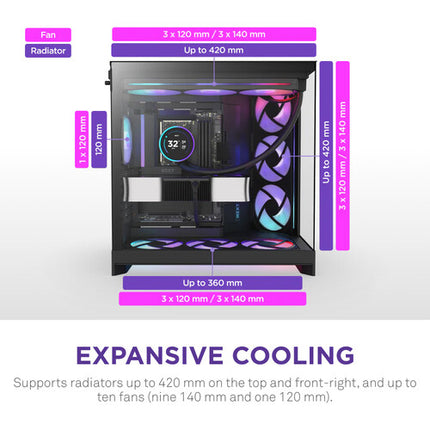 NZXT H9 Flow RGB Caja Mid-Tower Soporta ATX E-ATX Panel de Cristal Templado Negro