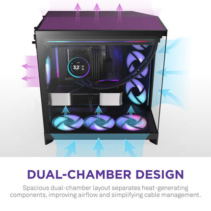 NZXT H9 Flow RGB Caja Mid-Tower Soporta ATX E-ATX Panel de Cristal Templado Negro