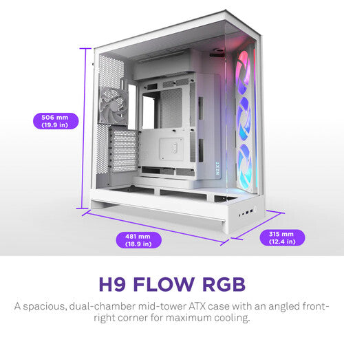NZXT H9 Flow RGB Caja Mid-Tower Blanca Soporta ATX E-ATX 420mm Radiador