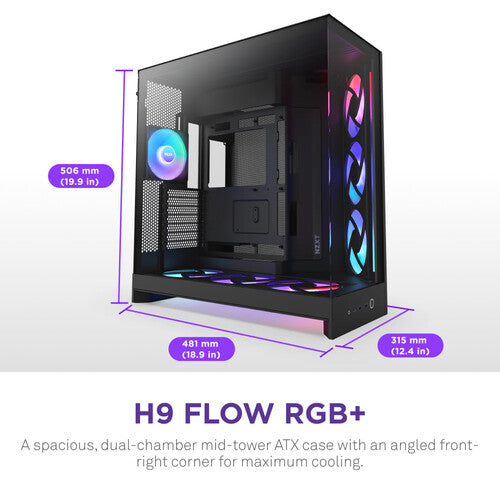 NZXT H9 Flow RGB+ Caja Mid-Tower Soporta ATX E-ATX 420mm Radiador