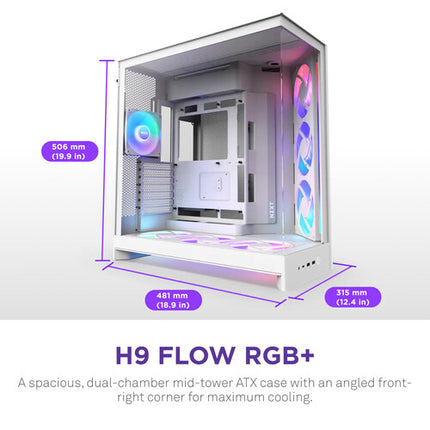 NZXT H9 Flow RGB+ White Caja Mid-Tower Soporte ATX E-ATX USB-C 420mm Radiador