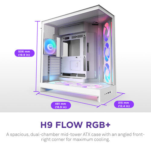 NZXT H9 Flow RGB+ White Caja Mid-Tower Soporte ATX E-ATX USB-C 420mm Radiador