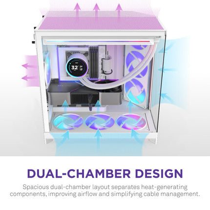 NZXT H9 Flow RGB+ White Caja Mid-Tower Soporte ATX E-ATX USB-C 420mm Radiador