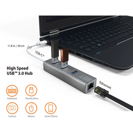 j5create Hub USB-C con 3 Puertos USB-A 3.0 y Ethernet RJ45 Gigabit