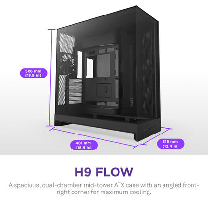 NZXT H9 Flow Caja Mid-Tower Soporte E-ATX Panel Vidrio Templado
