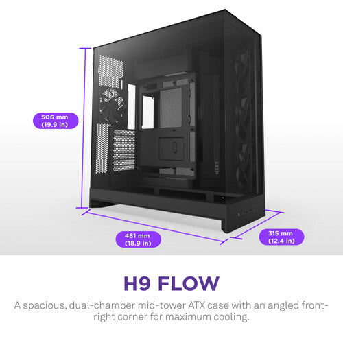 NZXT H9 Flow Caja Mid-Tower Soporte E-ATX Panel Vidrio Templado