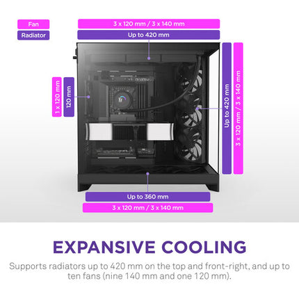 NZXT H9 Flow Caja Mid-Tower Soporte E-ATX Panel Vidrio Templado
