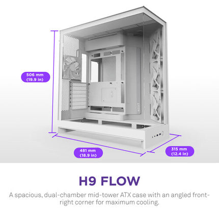 NZXT H9 Flow Caja Mid-Tower Blanca Soporta ATX Con 4 Ventiladores