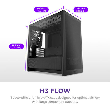 NZXT H3 Flow Caja Micro-ATX Negra Soporta Radiador 280mm y GPU 14.8"