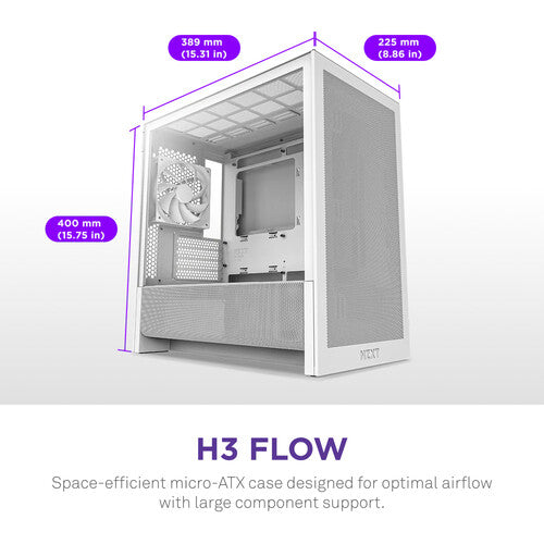 NZXT H3 Flow Torre Micro-ATX Blanca Soporte 280mm Radiador 14.8 Pulg GPU