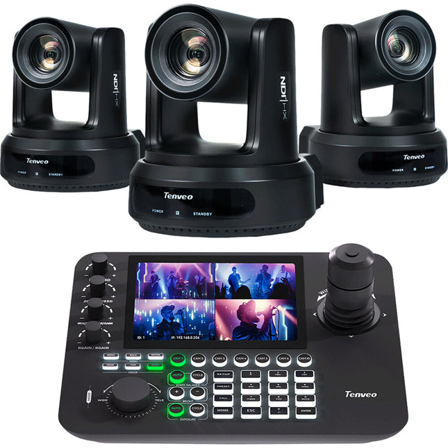 Tenveo All-in-One UHD 4K PTZ Kit 3 Cámaras Zoom 20x y Controlador Pantalla 7"