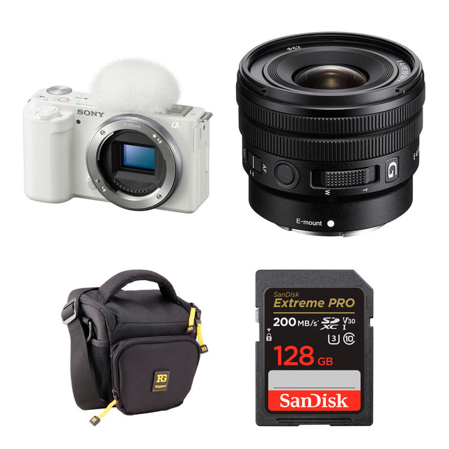 Sony ZV-E10 Cámara Sin Espejo 24.2MP 4K con Lente 10-20mm f/4 Bundle Básico White
