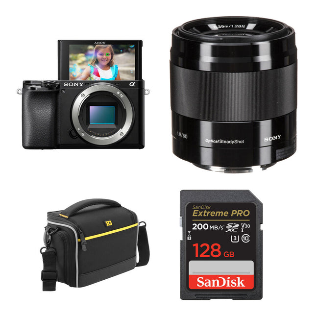 Sony a6100 Cámara sin Espejo 24.2MP 4K con Lente 50mm f/1.8 y Kit Básico
