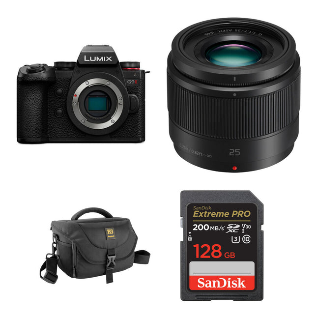 Panasonic LUMIX G9 II Cámara sin Espejo 25.2MP 4K 60p con Lente 25mm f1.7 y Kit Básico