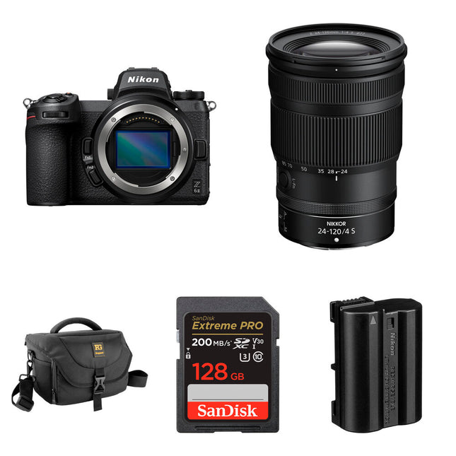 Nikon Z6 II Cámara Sin Espejo con Objetivo 24-120mm f4 Tarjeta 128GB Batería Extra