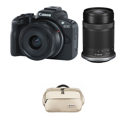 Cámara sin espejo Canon EOS R50 con lentes 18-45mm 55-210mm y bolsa protectora