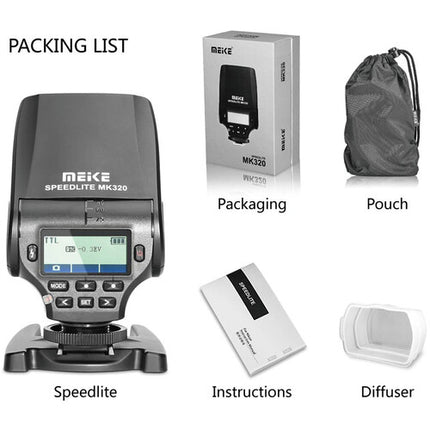 Meike MK320S Flash Speedlite TTL para cámaras Sony NEX Cabezal Ajustable 5600K