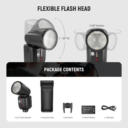Neewer Z2-N TTL Flash Speedlite para Nikon Cabezal Redondo 76Ws Zoom 28-105mm Kit Batería