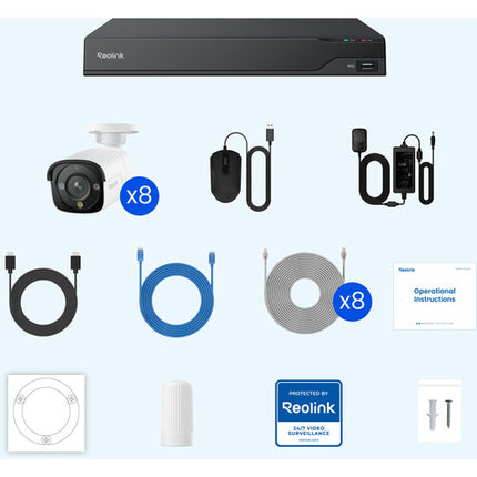 Reolink NVR 8 Canales 8MP con 2TB HDD y 8 Cámaras 12MP IP67