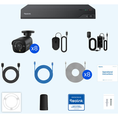 Reolink NVR 8 canales con 2TB HDD y ocho cámaras bullet 8MP