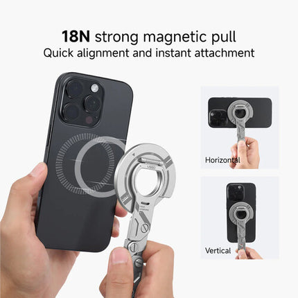 Soporte Magnético para Teléfono VSGO EDC Plata con Anillos Adhesivos 0.27" Plegable