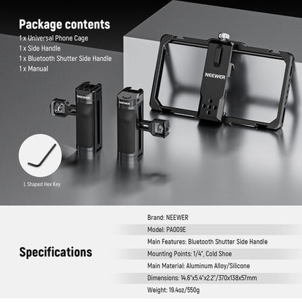 Neewer Universal Phone Cage Kit para Smartphones 2.2 a 4" con Mango Lateral Bluetooth