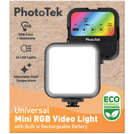 PhotoTek Mini Panel LED RGB con batería recargable y temperatura 2700K-6500K