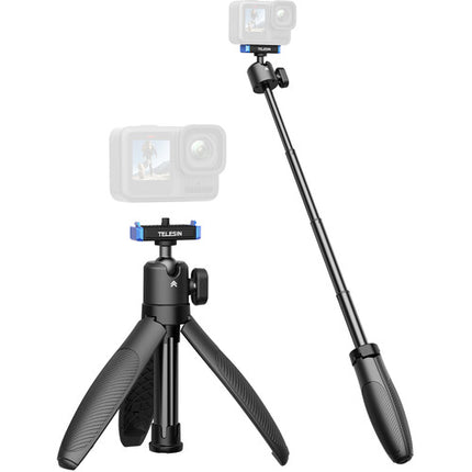 TELESIN Quick Release Selfie Stick 2.0 con Tripié Mini para GoPro HERO13 Black 17.3" aluminio ajustable