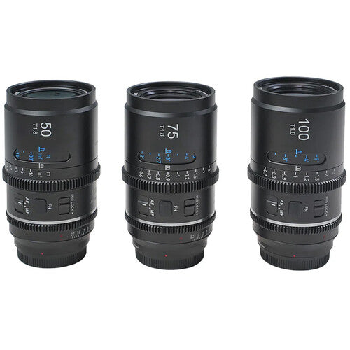 Sirui Astra T1.8 1.33x Kit de lentes anamórficos 50 75 y 100mm Sony E Blue Flares
