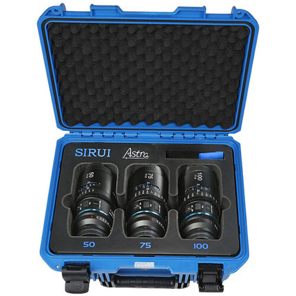 Sirui Astra T1.8 1.33x Kit de lentes anamórficos 50 75 y 100mm Sony E Blue Flares
