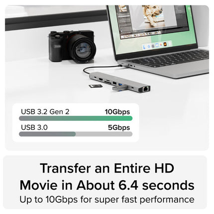 Plugable 9 en 1 Hub USB-C con HDMI 4K 60Hz y carga Power Delivery 140W