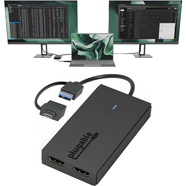 Plugable Adaptador USB Tipo C y Tipo A a HDMI 4K 30Hz Doble Puerto