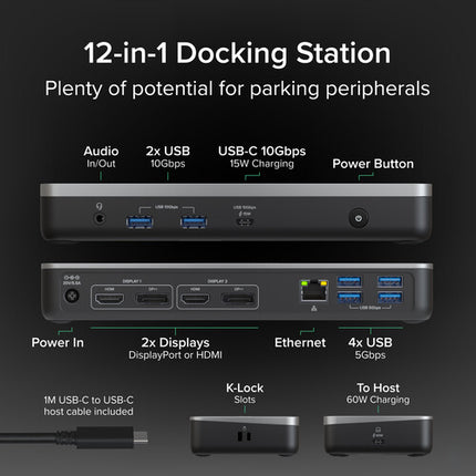 Plugable USB-C 3.2 Gen 2 Multi-Adaptador Hub 60W Doble HDMI