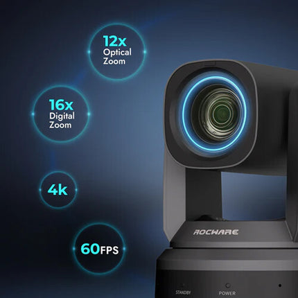 ROCWARE RC841UX Cámara PTZ para Videoconferencia UHD 4K 16x Zoom USB HDMI