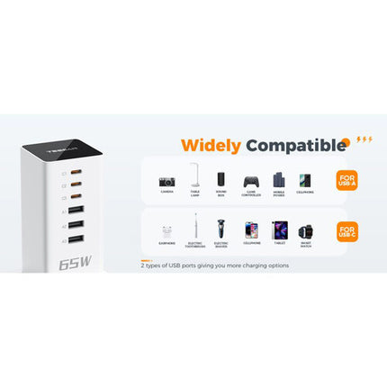 Tessan Station de Carga USB 65W 6 Puertos 3 USB-A 3 USB-C