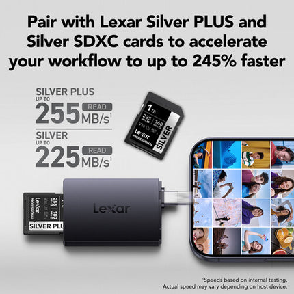 Lexar microSD SD lector de tarjetas USB-C 3.2 Gen 1 hasta 255 MB/s con adaptador USB-A