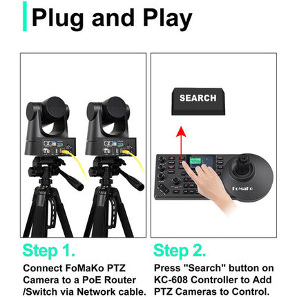 FoMaKo BN202 Paquete Cámaras PTZ NDI HX3 20x Zoom 1080p60 Controlador
