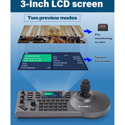 FoMaKo KC608 Pro Controlador PTZ con Joystick 4D y Pantalla 3"