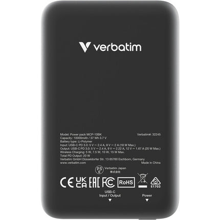 Verbatim Charge 'n' Go Power Bank inalámbrico magnético 10000mAh 15W negro