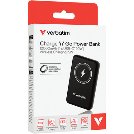 Verbatim Charge 'n' Go Power Bank inalámbrico magnético 10000mAh 15W negro