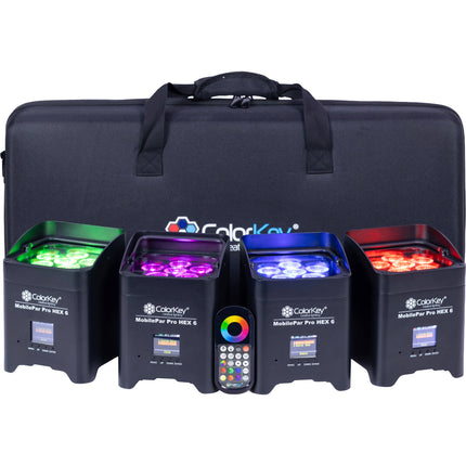 ColorKey MobilePar Pro Hex 6 Focos LED RGBAW+UV Inalámbricos 12W 25° 4-Pack con Estuche