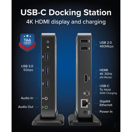 Plugable 9 en 1 USB-C Estación de Acoplamiento Negro 4K 60W