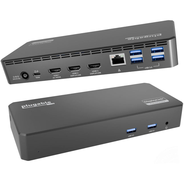Plugable 12-en-1 USB Type-C Estación de acoplamiento 3 HDMI 60W PD