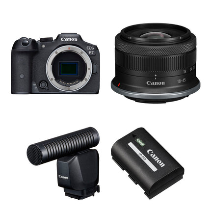 Canon EOS R7 cámara sin espejo 32.5MP 4K60 con lente 18-45mm y micrófono