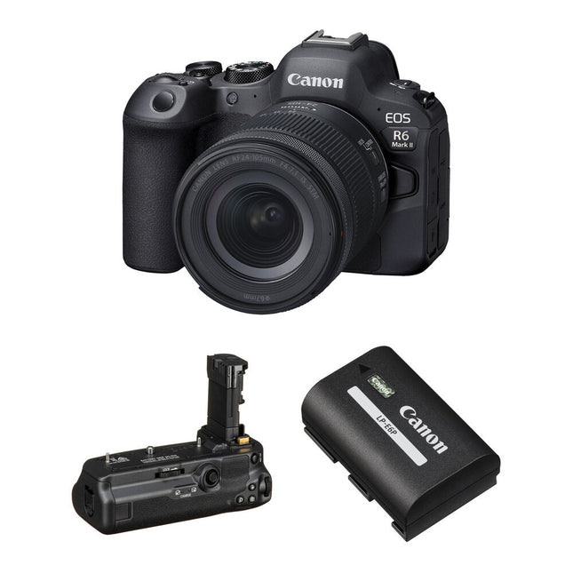 Canon EOS R6 Mark II Cámara Sin Espejo 24.2MP 4K60 24-105mm y Grip Batería